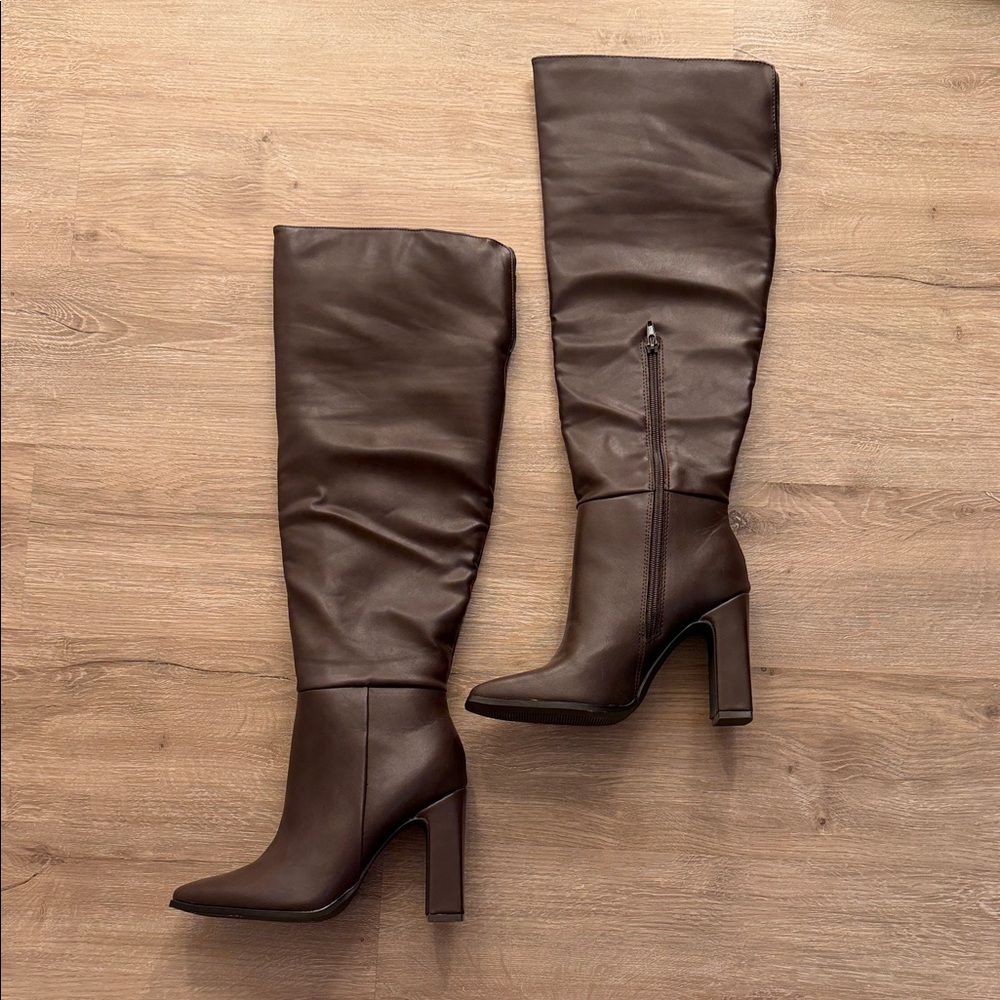 Chocolate Brown Knee-High Leather Boots